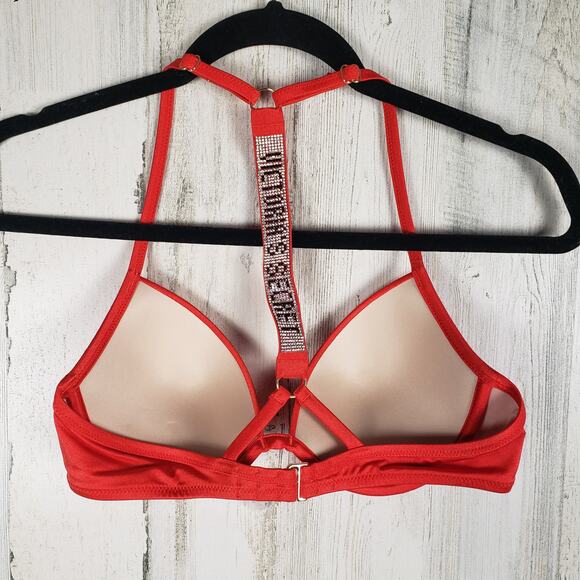 NWT Victoria's Secret Red Shine Strap Full Coverage Push-Up Bikini Top Size 32C - Picture 5 of 13